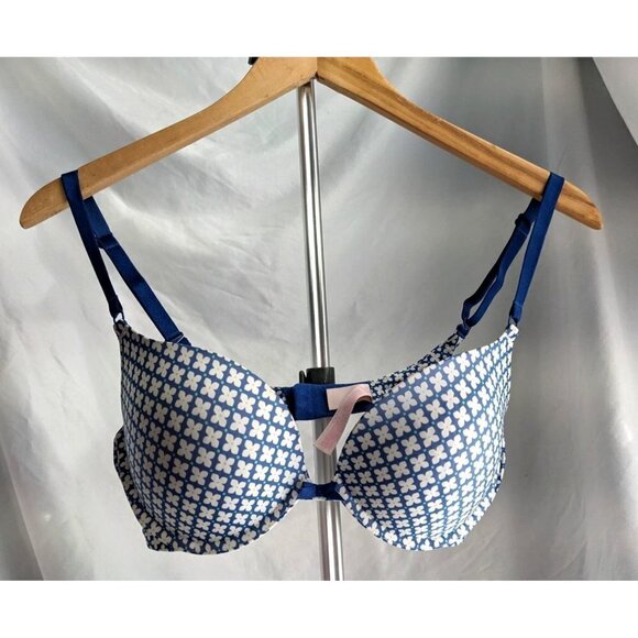 VICTORIA'S SECRET  Blue & White Floral Print Push-Up Plunge Bra Size 34D - Picture 1 of 7
